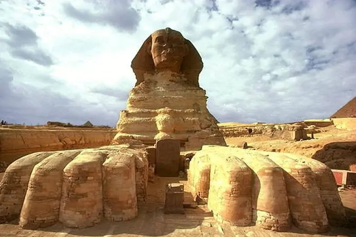 Sphinx with the Pyramids background