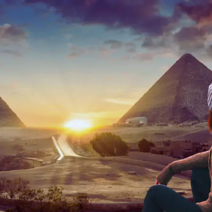 Romantic view of the Pyramids in Giza
