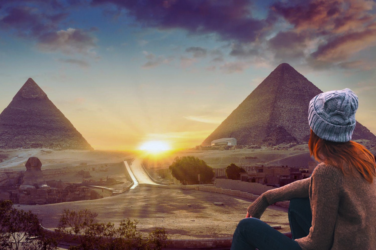 Romantic view of the Pyramids in Giza